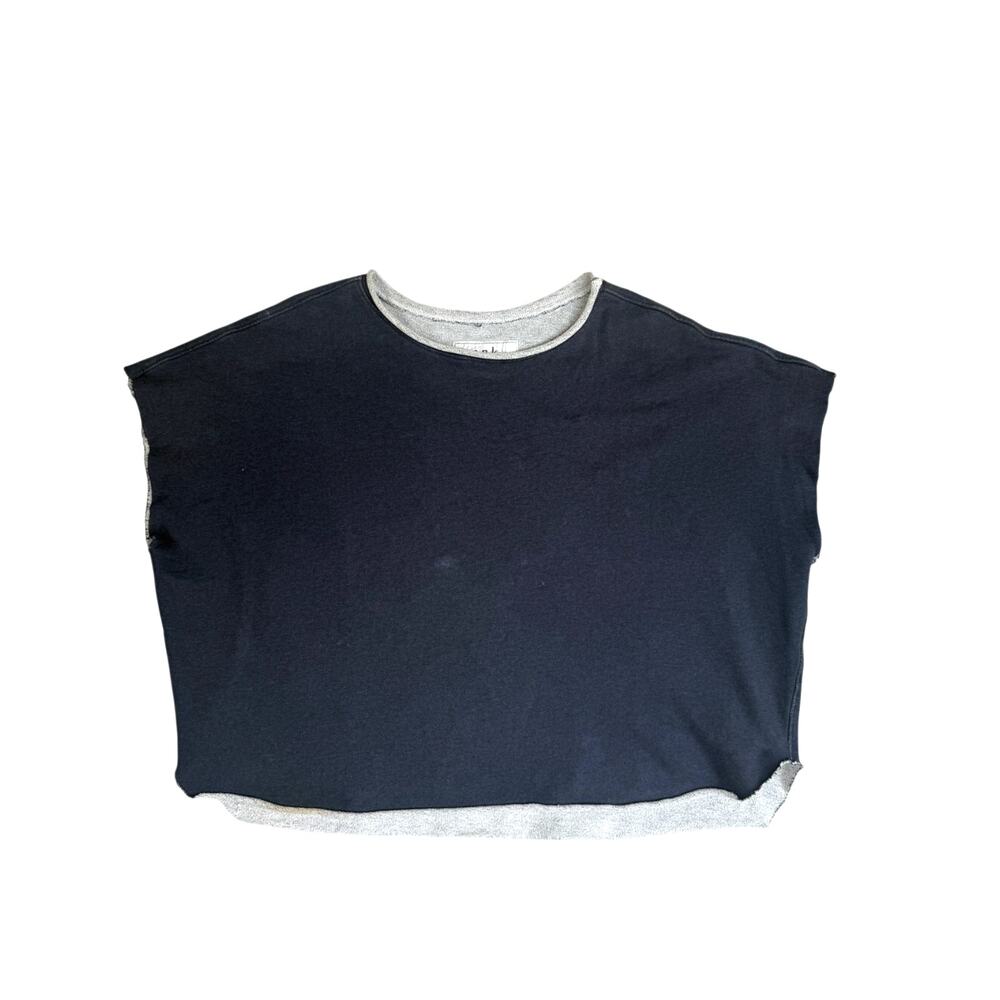 Frank & Eileen Olive Capelet Oversized Sweatshirt Short Sleeve Navy Blue OS